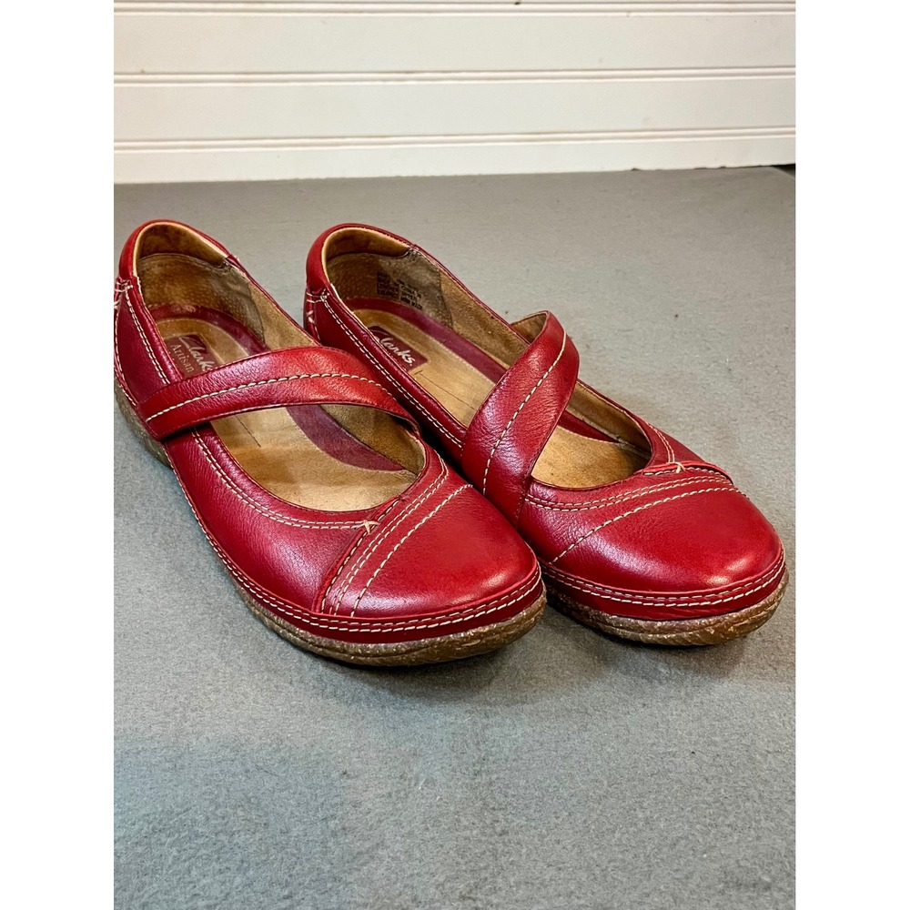 Clarks Women 10M Mary Jane Flats Leather Red Artisan Contrast Stitch 84481
